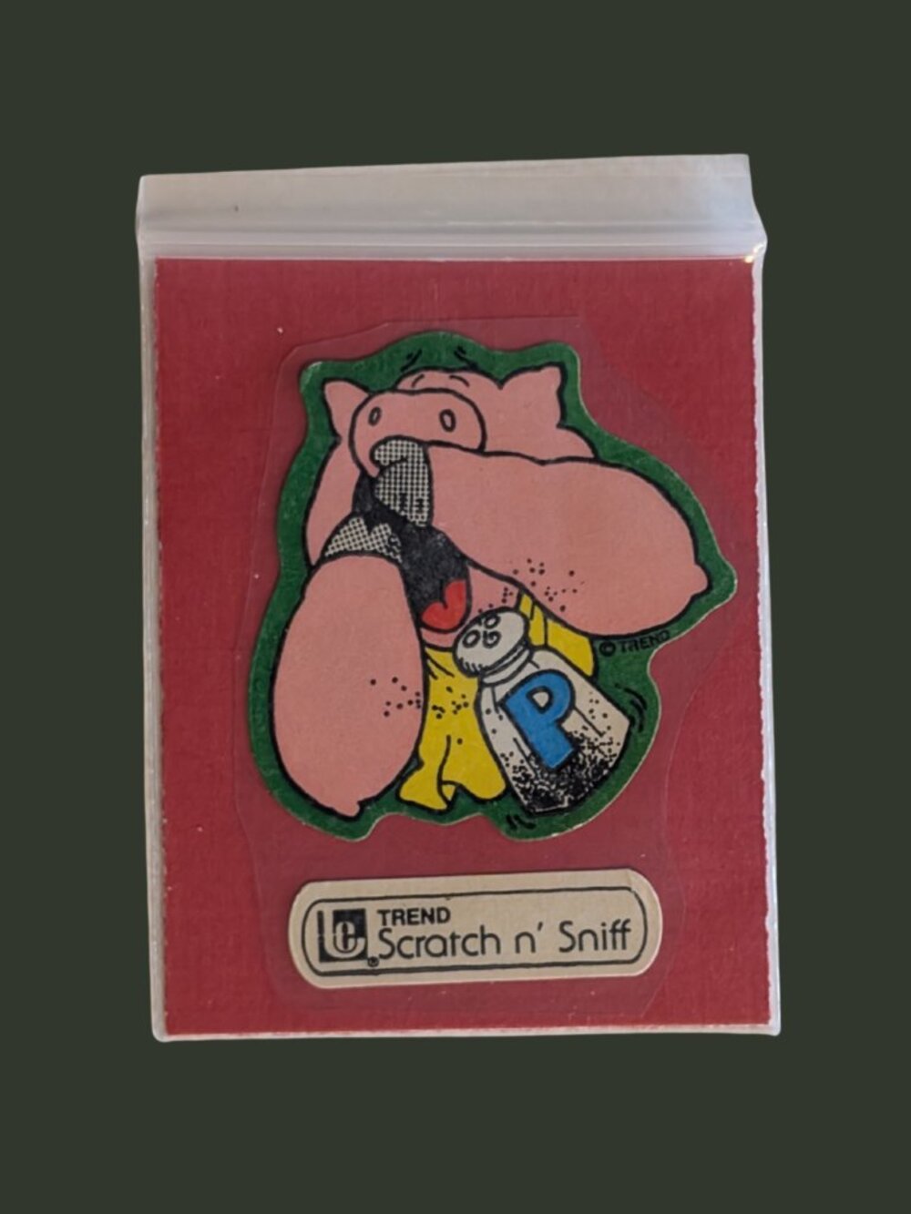 5/$25 Vintage 80s Used Trend Sneezing Pig Scratch and Sniff Pepper Sticker
